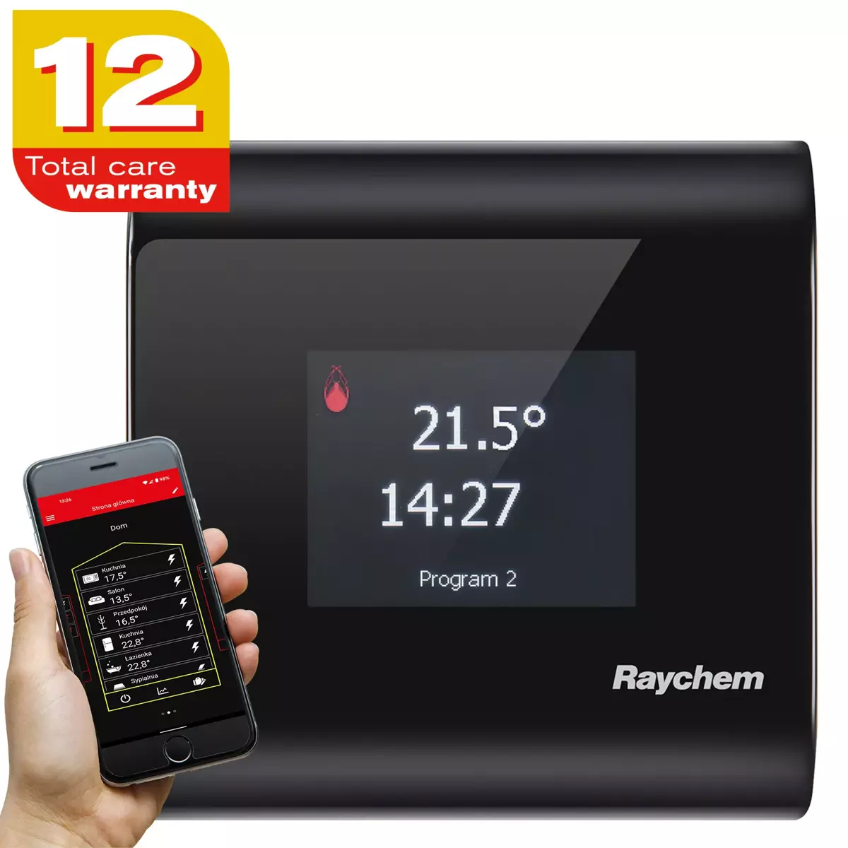 Termostat programowany z ekranem dotykowym, możliwość sterowania przez aplikację w smartfonie - RAYCHEM SENZ WIFI